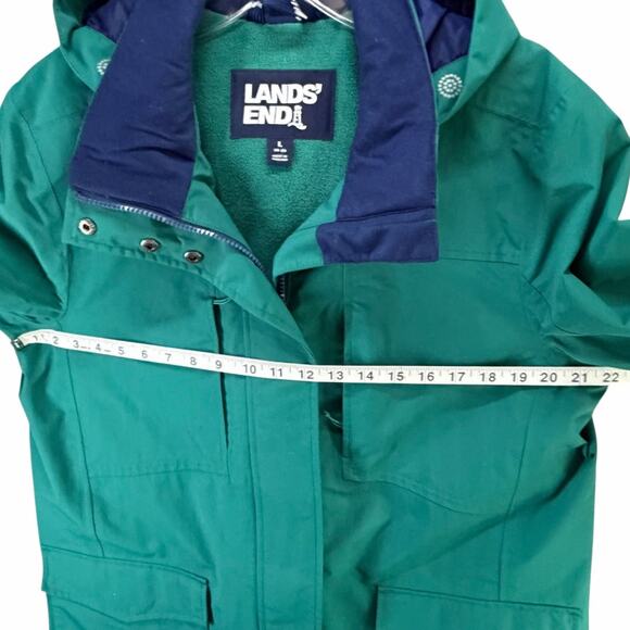 Lands End Squall Raincoat Women L Green Hooded Jacket Waterproof Outdoor Travel - Picture 6 of 16